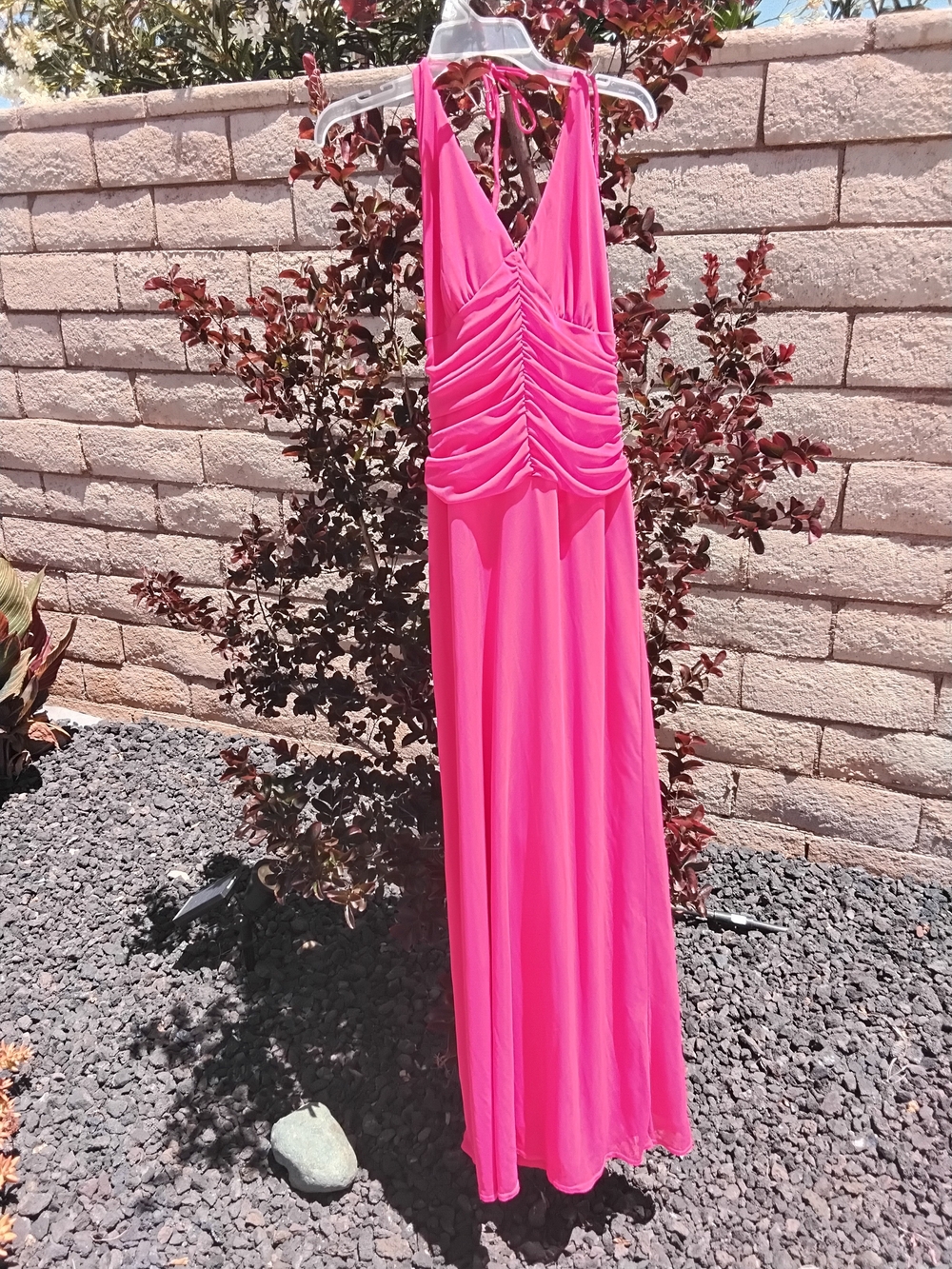City Triangles Hot Pink Ruched Maxi Dress